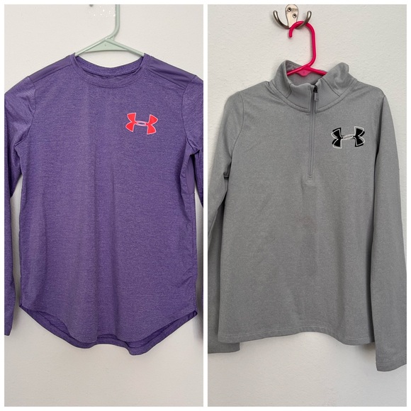 Under Armour Kids' Purple and Gray Long Sleeve Tees - Picture 1 of 11